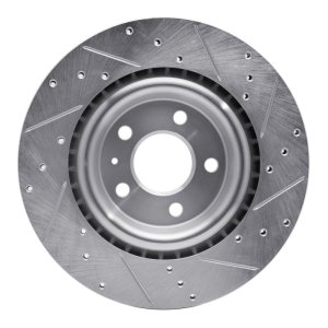 Audi A7 Quattro Brake Rotor (1) - Rear Left - R1 Concepts - Drilled & Slotted - Silver - `08-`25
